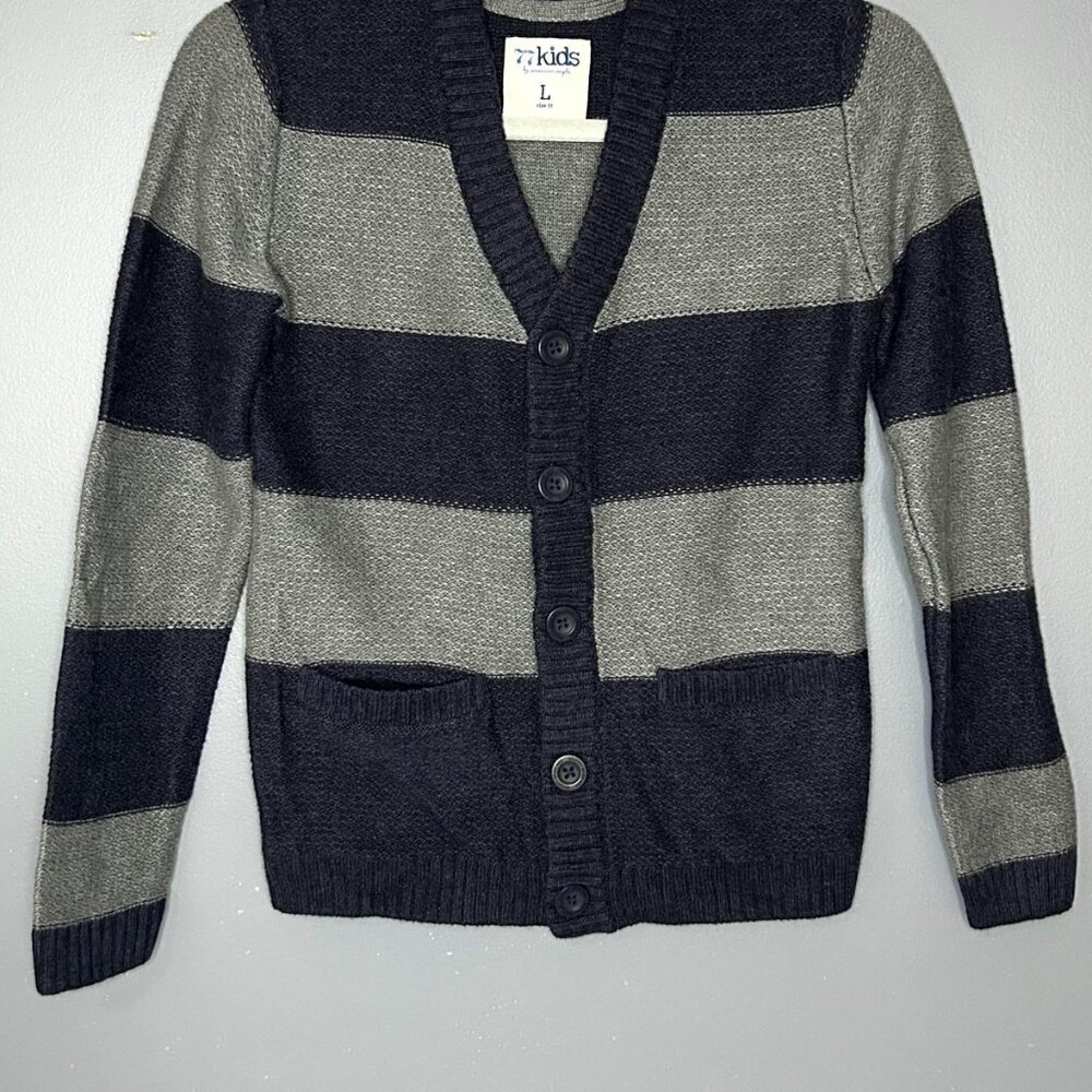 77kids by American Eagle Sweater Youth Large 12 Blue Gray‎ Striped Cardigan Soft